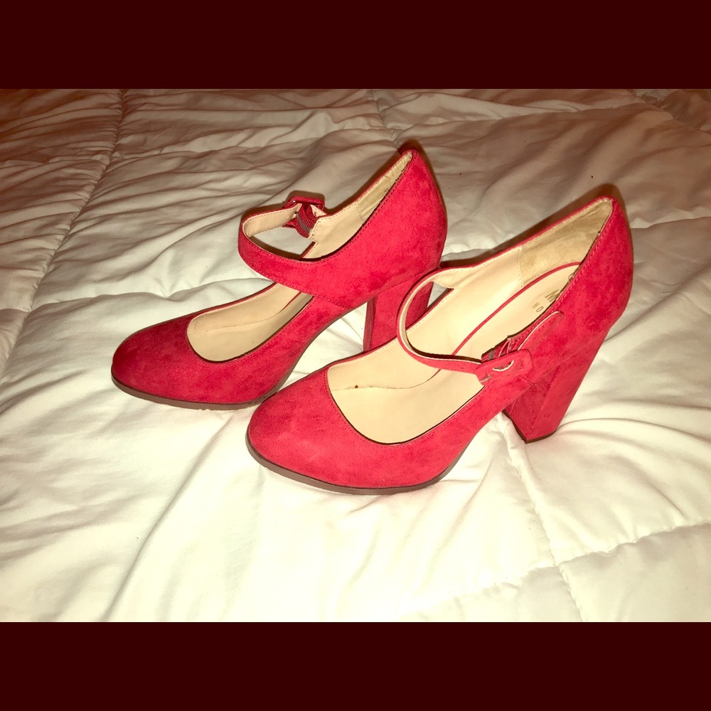 Red block Mary Jane heels